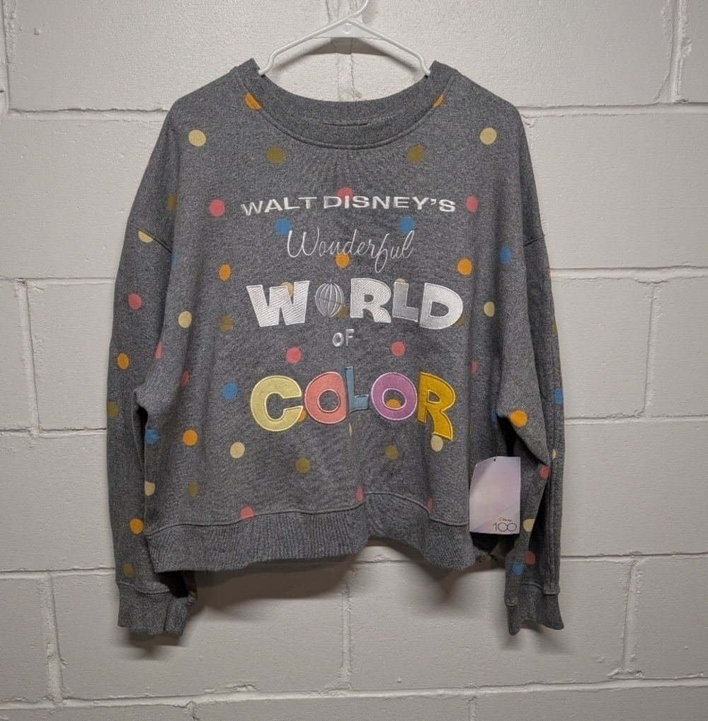 "Walt Disney's Wonderful World of Color" Sweatshirt Colorful Polka Dot NEW 2023